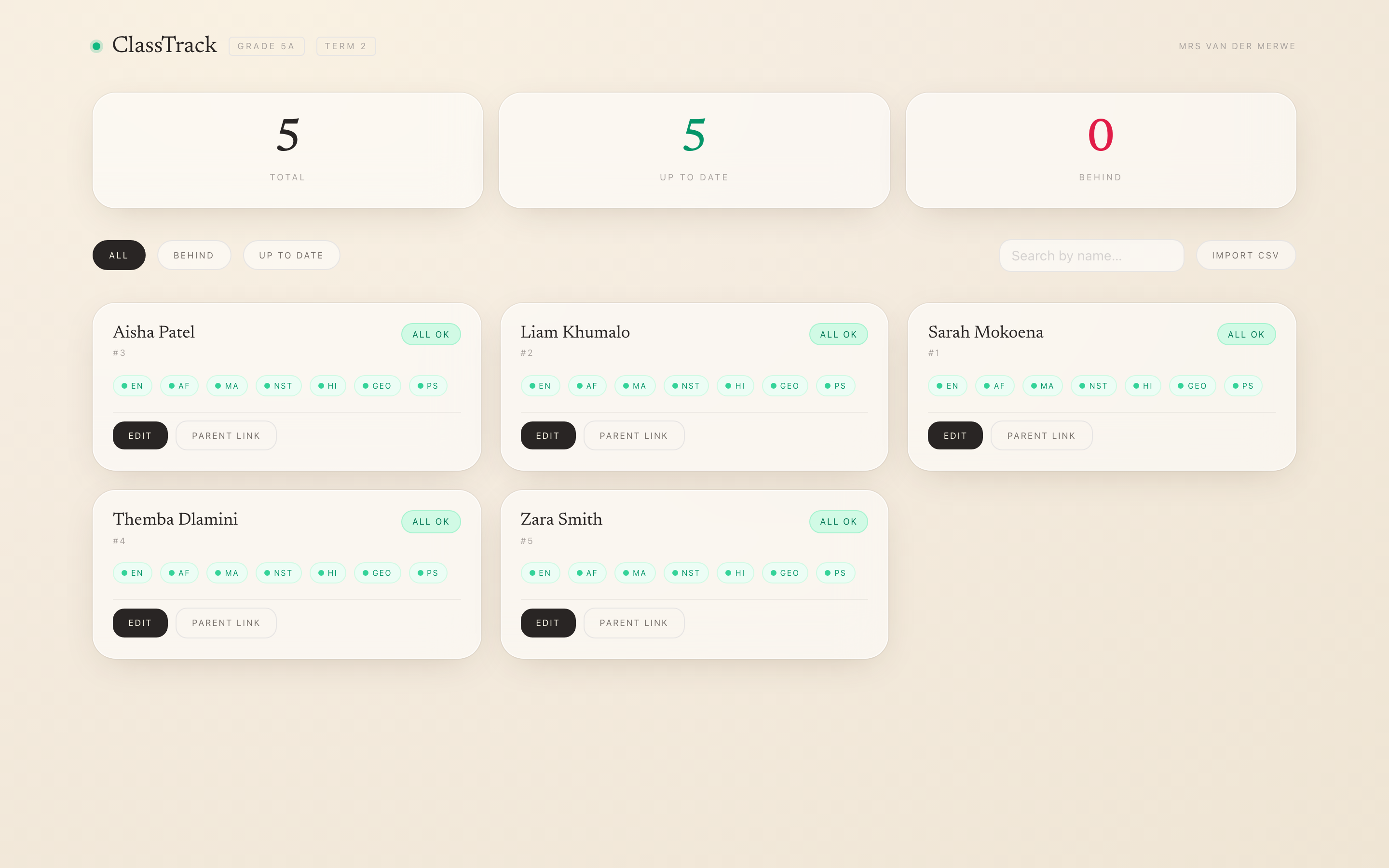 ClassTrack live screenshot